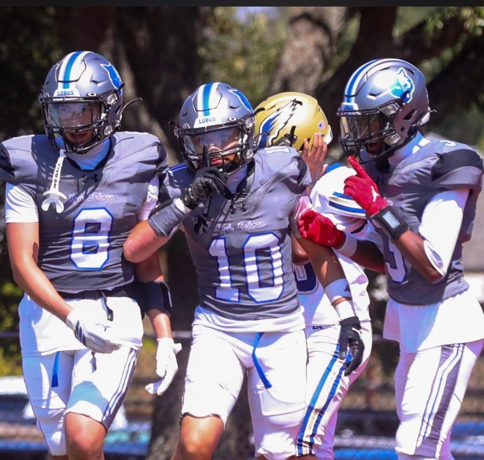 Kyle Lehman players in the huddle, DigiWrist receivers on their wrists